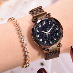 Women Starry Sky Watch Luxury Magnetic Buckle Mesh Band Quartz Wristwatch Female Rose Gold Diamond Watches zegarek damsk