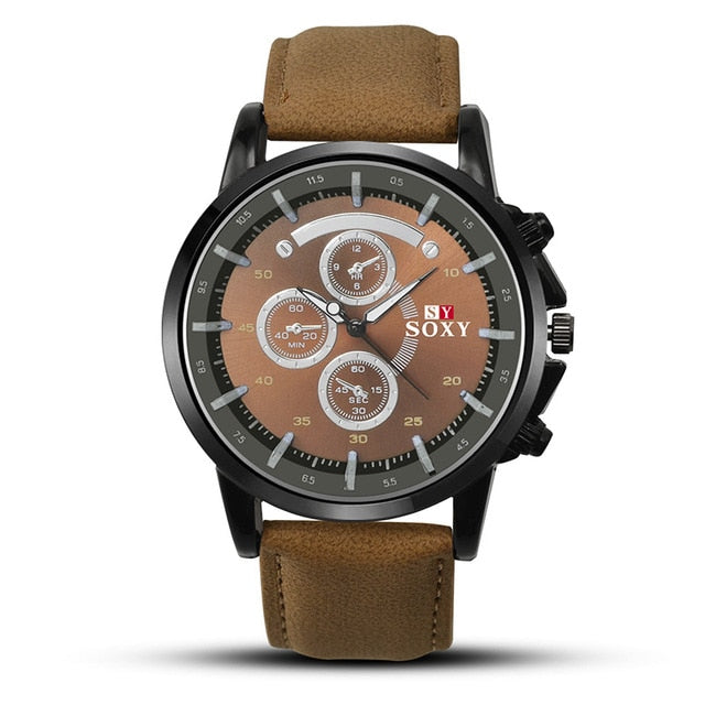 Pu Leather Watch Luxury Men Luminous Watches Analog Military Sports SOXY Watch Quartz Male Wristwatches Hour Relogio Masculino