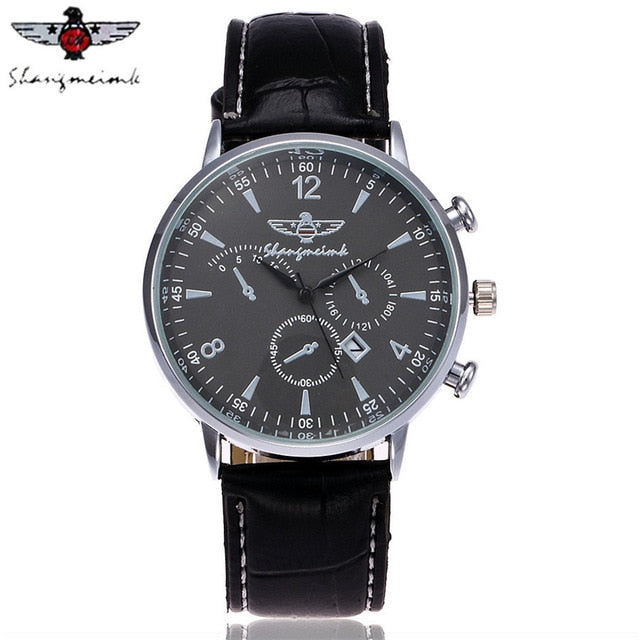 SHANGMEIMK Men Watch Luxury Brand Fashion Calendar Clock Leather Strap Quartz Male Wrist Watches Relogio Masculino Hot Selling
