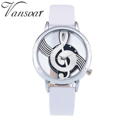 New Vansvar Brand Fashion Hollow Music Note Notation Watch Stainless Steel Quartz Wristwatch For Men Women Silver Mesh Watches
