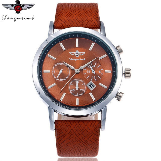 SHANGMEIMK Brand Leather Men Military Watch Fashion Luxury Men's Sport Analog Quartz Wristwatches Gift Clock Relogio Masculino