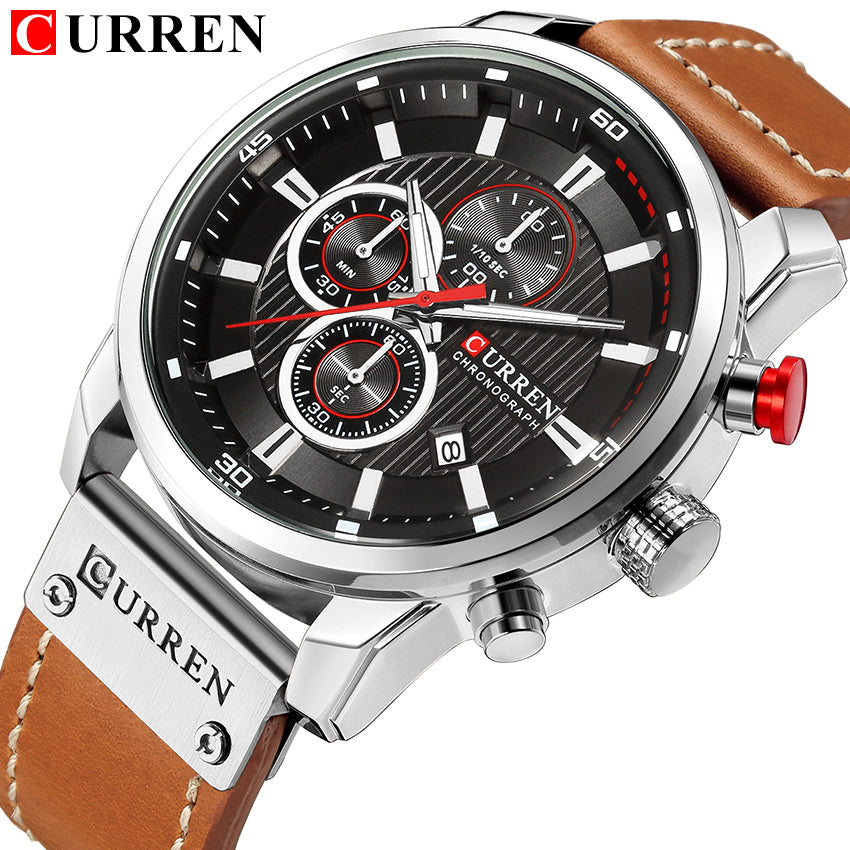 New Watches Men Luxury Brand CURREN Chronograph Men Sport Watches High Quality Leather Strap Quartz Wristwatch Relogio Masculino