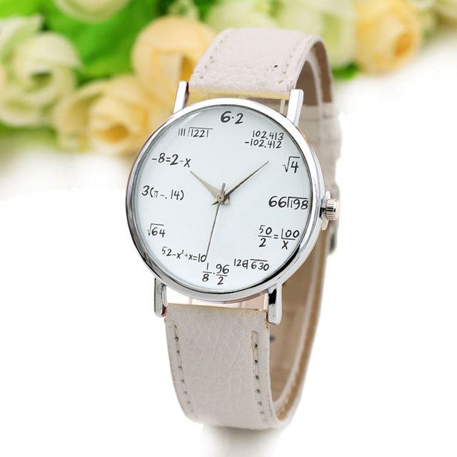 Ladies Watch Fashion Math Function Pattern Leather Band Alloy Analog Quartz Vogue Watches Wrist Watches For Women Reloj Mujer @F
