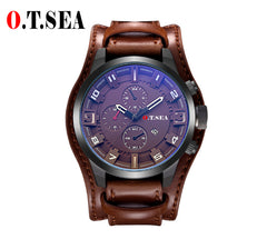 2018 Hot Sales O.T.SEA Brand Leather Watch Men Military Sports Quartz Wristwatch With Date Relogio Masculino 1032B