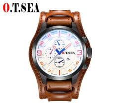 2018 Hot Sales O.T.SEA Brand Leather Watch Men Military Sports Quartz Wristwatch With Date Relogio Masculino 1032B