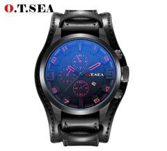 2018 Hot Sales O.T.SEA Brand Leather Watch Men Military Sports Quartz Wristwatch With Date Relogio Masculino 1032B