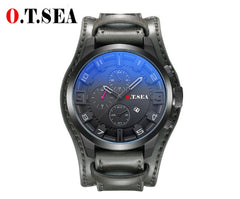 2018 Hot Sales O.T.SEA Brand Leather Watch Men Military Sports Quartz Wristwatch With Date Relogio Masculino 1032B