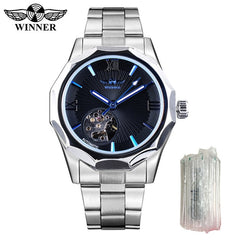 Winner Transparent Fashion Diamond Display Luminous Hands Gear Movement Retro Royal Design Men Mechanical Skeleton Wrist Watches