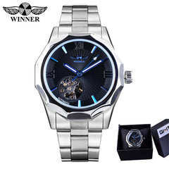 Winner Transparent Fashion Diamond Display Luminous Hands Gear Movement Retro Royal Design Men Mechanical Skeleton Wrist Watches