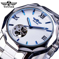 Winner Transparent Fashion Diamond Display Luminous Hands Gear Movement Retro Royal Design Men Mechanical Skeleton Wrist Watches