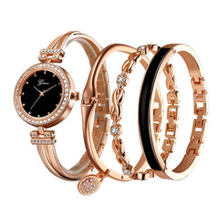 4 PCS Set Ginave Watch Women Rose Gold Diamond Bracelet Watch Luxury Jewelry Ladies Female Girl Hour Casual Quartz Wristwatches