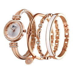 4 PCS Set Ginave Watch Women Rose Gold Diamond Bracelet Watch Luxury Jewelry Ladies Female Girl Hour Casual Quartz Wristwatches