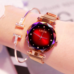 2019 Luxury Rose Gold Watches Women Bracelet Fashion Diamond Ladies Dress Starry Sky Magnetic Quartz Wristwatch relogio feminino