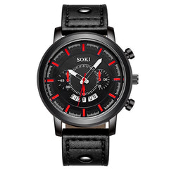 SOKI Brand Luxury Sport Watches Fashion Leather Strap Quartz Men Casual Date Business Male Wristwatches Clock Montre Homme