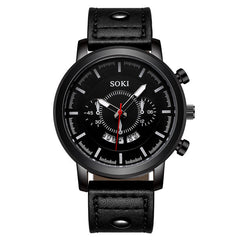 SOKI Brand Luxury Sport Watches Fashion Leather Strap Quartz Men Casual Date Business Male Wristwatches Clock Montre Homme