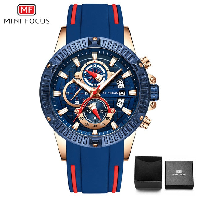 MINIFOCUS Sport Wrist Watch Men Luxury Waterproof Relogio Masculino Fashion Brand Military Men's Wristwatch Quartz Silicone Blue
